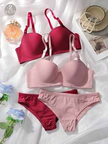 1套女士豹纹蕾丝钢圈前扣文胸 - 彩色 - 查看 1