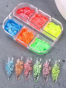 6片荧光春花美甲亮片，霓虹色迷你樱花图案闪粉美甲贴纸，DIY高饱和度美甲装饰，女士美甲沙龙用品 - 彩色 - 查看 7