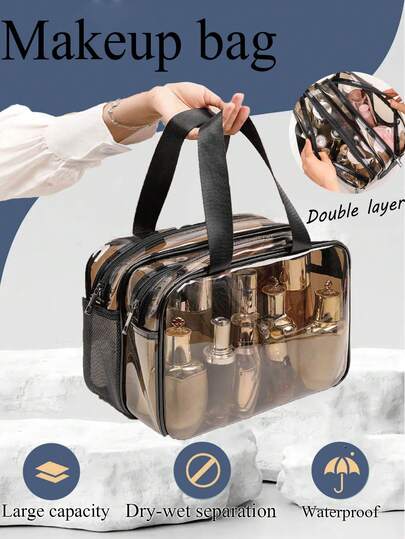 1件套双层旅行化妆包，防水洗漱包，可收纳洗漱用品、沐浴用品、化妆品，方便手提，是美容产品收纳的理想之选，也适用于海滩、干湿分离、游泳，并可作为送给女孩、圣诞节和其他场合的礼物。