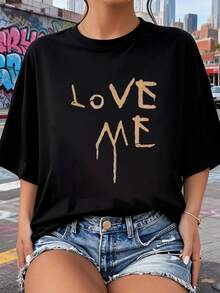 Camiseta Love Me - Pintura Goteante - Camiseta Unwell        2026 nuevas camisetas impresas para mujeres, estilos populares, camisetas de primavera para mujeres, camisetas de invierno, camisetas de para mujeresás vendidas - Negro - Ver 1