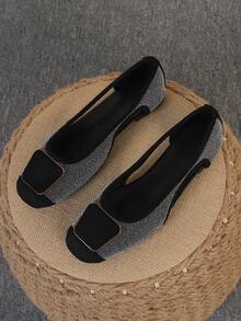 Zapatos de ballet para mujer, zapatos planos con puntera cuadrada y suela blanda, zapatos planos versátiles, mocasines planos negros con cuentas, talla grande, tallas del 35 al 43 - Diseño de cielo estrellado negro hueco (cierre trapezoidal) - Ver 1