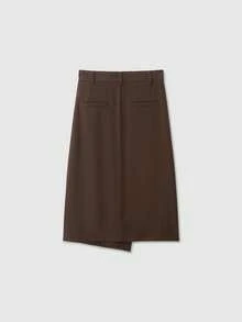 Women's Retro Asymmetric Hem A-Line Midi Skirt, Suitable For Daily Commute - Brown - View 2