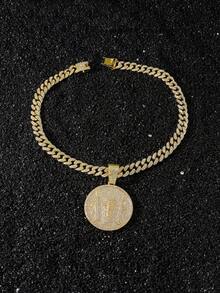 1pc Men's Fully Iced Out Hip Hop Cuban Link Cross & Round Pendant Necklace - Style a - View 5