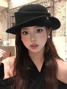 女士復古羊毛帽－配有優雅的折疊帽簷與亮面金屬扣，這款時尚帽子非常適合涼爽季節（秋季與冬季）。理想用於 - 彩色 - 查看 6