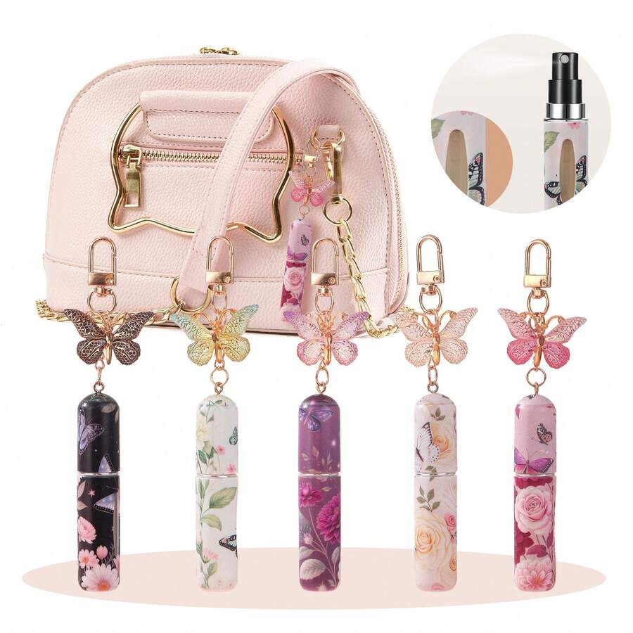 1pc Single-Pack Floral Pendant Perfume Spray Bottle, Marble Pattern Perfume Bottle With Keychain, Women's Crossbody Bag Decorative Pendant, Mini Perfume Sprayer, Birthday Gift, Holiday Gift, Travel Portable 5ml - 粉色 - 查看 1