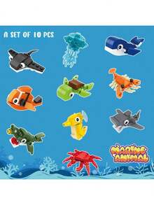 10件套可爱昆虫积木套装，世界知名积木，美味食物和水果积木，圣诞节/生日/新年礼物，适合成人和儿童，促进家庭互动，缓解成人压力，桌面装饰