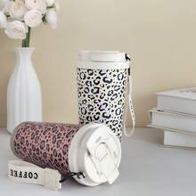18oz Slim Stainless Steel Tumbler – Double-Wall Insulated Coffee Mug With Leopard Print & Glitter Lid, Leak-Proof Handle Cup, 304 Steel For Hot & Cold Drinks, Christmas Gift - 彩色 - 查看 4