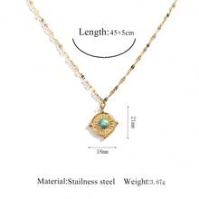 一件独特设计的304不锈钢绿松石吊坠项链，专为女性打造，时尚个性，百搭风格。 - 金色 - 查看 13