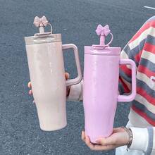 1pc 1200ml Stainless Steel Insulated Tumbler, Large Capacity With Handle, Double Drinking Mouth, Keeps Hot/Cold, Car Cup, Couple Gift - Multicolor - View 3