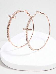 1對嵌有十字與鑽石的簡約耳環，為女士量身打造的個性化圓環耳環 - 十字耳扣 - 查看 12