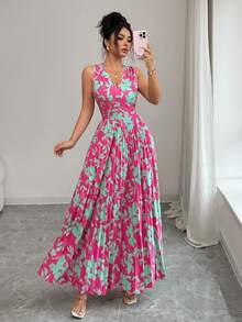 女士深 V 领露背荷叶边连衣裙，优雅且适合度假、海滩 - 彩色 - 查看 8