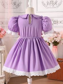 Đầm công chúa trắng thanh lịch cho bé gái, trang trí nơ, thiết kế tay phồng, thích hợp cho tiệc sinh nhật, các sự kiện ngày lễ, chụp ảnh, phù hợp với bé gái từ 4-7 tuổi, mùa xuân/hè. - Màu tím - Xem 2