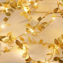 1 Set 3.2/6.5/9.6/16.4 Ft Artificial Gold Leaf Fairy String Lights, Battery Powered Copper Wire Decorative Lights, Suitable For Home Decor, Living Room Wall Decor, Birthday, Party, Wedding, Outdoor Yard Garden Fence Decoration - 金色 - 查看 5