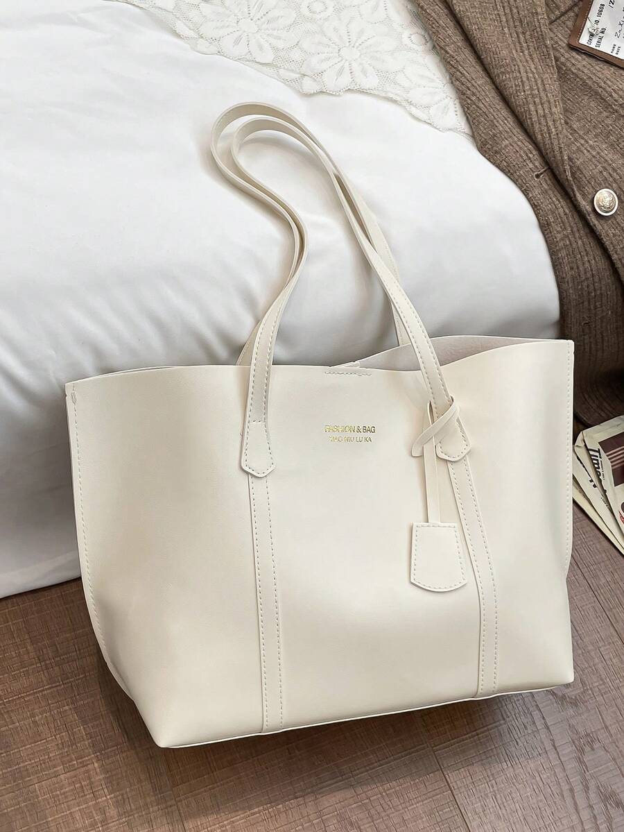 32*12*28cm Bolso de hombro de gran capacidad y múltiples bolsillos con estilo de moda, bolso grande casual para mujer adecuado para laptop, estilo minimalista para ocio y vacaciones - Blanco - Ver 1