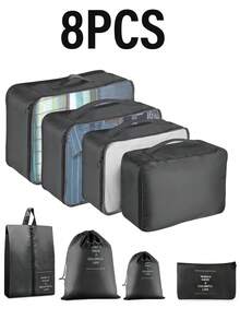Set de 8 piezas Bolsa organizadora de viaje de gran capacidad, Cubos de embalaje de equipaje multifuncionales, Bolsas de compresión, Caja con contraseña portátil, Bolsas de almacenamiento de ropa a prueba de polvo y humedad, Bolsas de cosméticos, Organizador de baño, Artículos esenciales de viaje, Bolsa de viaje de vacaciones, Adecuado para organización de viajes, Almacenamiento en el hogar y el armario - Multicolor - Ver 15