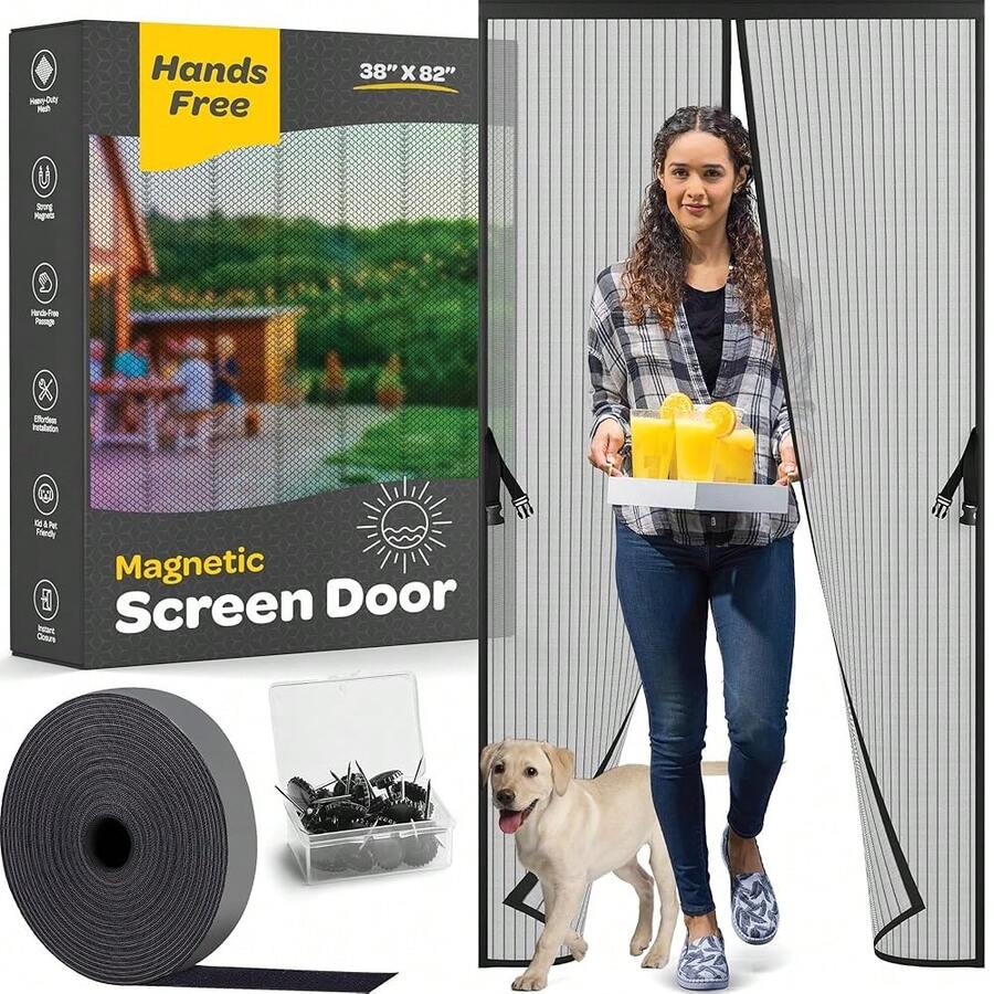 Hands-Free Mag.Netic Screen Door, Heavy Duty, Se- Sealing Screen Door Mesh Protector, Pet And Kidsssss-Friendly, Stay-Open Buckle, Keeps Bugs Out While Letting Nature In, Fits Door Size (38\ X 82\) - 38英寸x82英寸 - 查看 1