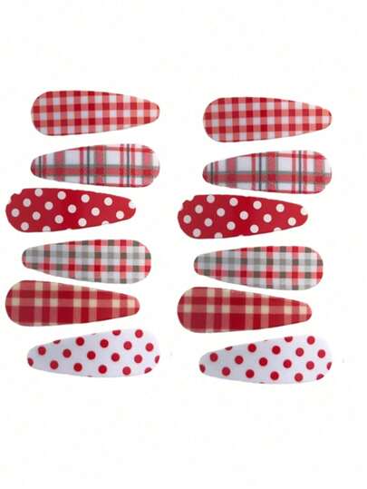 6/12pcs Red Polka Dot Hair Clips, Christmas Plaid Hair Accessories, Suitable For Women's Daily Wear, Photo Shoots, Parties, Gifts, Claw Clips, Hair Barrettes, Head Accessories, Hair Slide