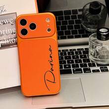 Personalized Initial Monogram Phone Case, Compatible With IPhone 17/16/15/14/13/12/11 Pro Max Series, Luxury Crocodile Texture, Shock-Proof And Scratch-Resistant, Perfect Compatible With IPhone 17 Pro Max, An Ideal Christmas Gift - Orange - View 3