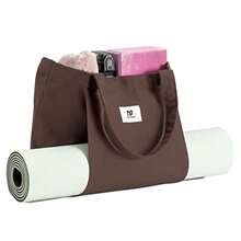 Moyaqi Cavans Tote Bag with Yoga Mat Carrier Pocket Carryall Shoulder Bag for Office Workout Pilates Travel Beach and Gym - Marrn - Ver 3