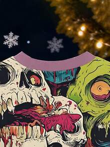 Colorful Zombie Skull 3D Digit Men'S Printed T-Shirt |   Bright Crew Neck And Short Sleeves, Slight Stretch Fabric, Ideal For Summer Outings And Casual Wear, Perfect Holiday Gift - Màu sắc hỗn hợp - Xem 5