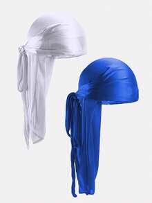 2pcs Men's Faux Silk Long Tail Hip Hop Style SILKY DURAG Headwrap - 2-piece Set - View 10