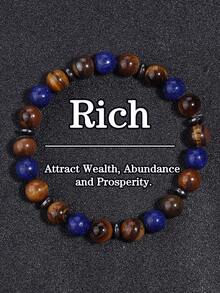 Lapis Lazuli & Tiger's Eye Bracelet: Confidence & Protection Stone, Good Luck Wealth, Stone Of Courage, Energy Healing Yoga Meditation Jewelry Gifts For Women Men - Multicolor - View 7