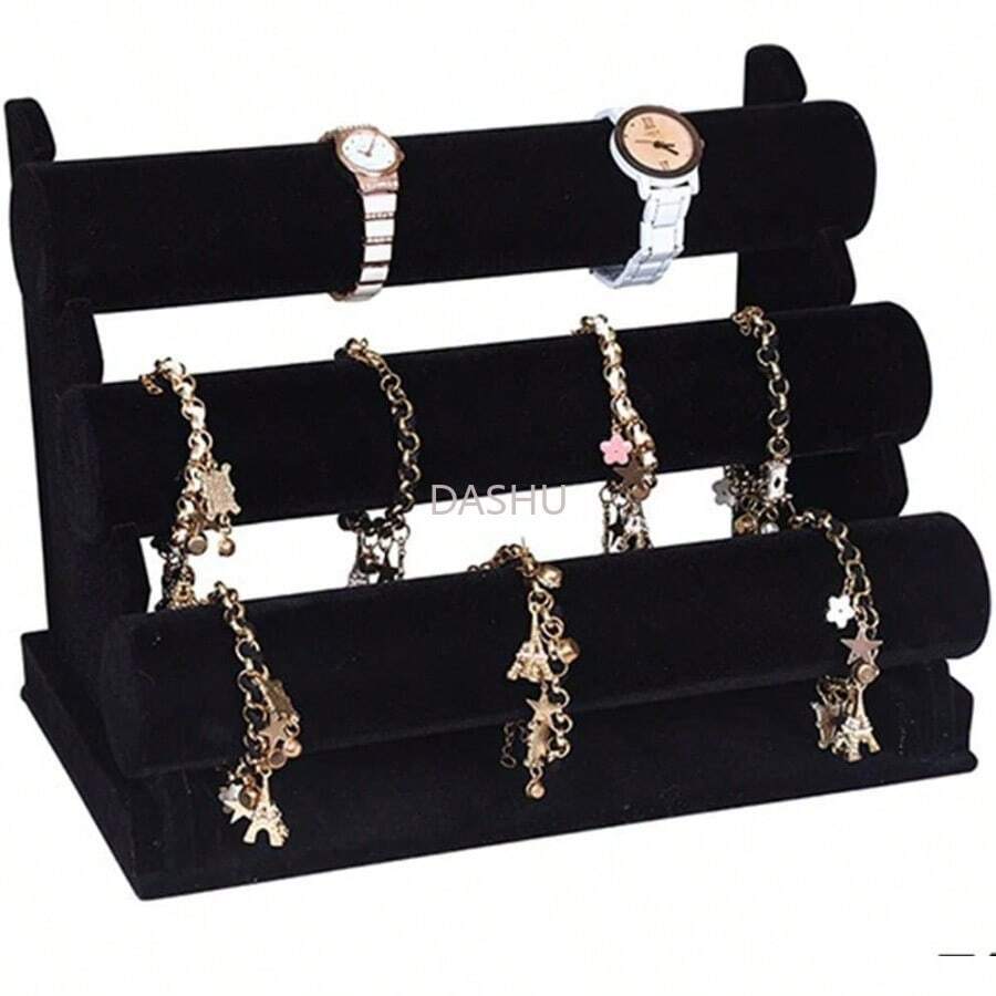 Soporte Organizador de Joyería de Terciopelo Negro de 3 Niveles, Soporte y Soporte de Exhibición de Pulsera Desmontable, Organización de Exhibición de Joyería Para Reloj Collar Pulsera - por defecto - Ver 1