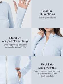 Women Slim Fit Sports BBL Jacket With Thumb Hole Stand Collar Zip Up - Tinh bột xanh/vàng - Xem 2