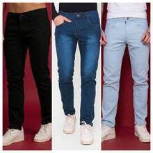 Kit Of 3 Men's Jeans With Lycra – Basic, Comfortable And With A Perfect Fit | Premium Stretch Fabric | Ideal For Everyday Wear - preto+azul+cralo - 查看 1