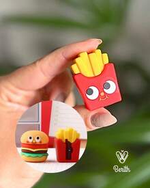Apontador Papelaria fofa De Lápis Batata Frita e Hambúrguer Fofo Kawaii Papelaria Silicone Cortador Escola - Batata Frita - Visão 1