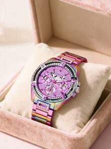 Guess Crystal Queen Series Women's Quartz Watch, Hollow Dial, Stainless Steel Case, 40mm Diameter, Elegant Ladies Watch, Suitable For Daily Wear, Birthday, Anniversary, Valentine's Day Gift - Purple - View 7
