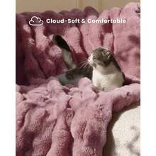 Ultra Soft Cozy Faux Fur Throw Blanket, Fuzzy Plush Thick Bubble Blanket, Oversize Luxury Fluffy Blanket For Couch, Bed, And Living Room, 60x80 Inches, Pink,40008332 - 粉色 - 查看 2