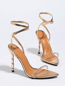 Sepatu Hak Tinggi Wanita, Modis untuk Pesta Musim Semi/Panas, Acara Luar Ruangan, dan Jamuan Elegan. Desain Spiral Unik, Ujung Lancip, Rhinestone Berkilau, Tali Transparan PVC, Tekstur Kadal Misterius, Tali Pergelangan Kaki yang Dapat Diatur, Warna Champagne, Cocok untuk Gaun Formal, Gaun Pesta, dan Acara Lainnya. - Sampanye - View 7