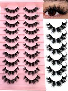 10 Paar weiche, flauschige, lockige Katzenaugen-Wimpern 3D Kunstmink Falsche Wimpern, natürliche handgefertigte dicke Kunstwimpern - Natürliche Wimpern - Übersicht 1