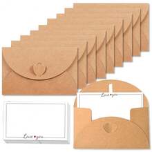 40 Pack Mini Envelopes With Heart Shaped Clasp, Small Kraft Paper Envelopes With Love You Card Cards With Blank Cards For Business Card For Gift Cards Weddings Party Favors (4.1 X 2.8 Inch) - 棕色 - 查看 1