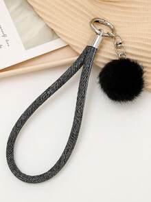 1pc Women's New Fabric Rope Pendant Keychain Charm, Cute Pom Pom Accessory, Creative Versatile Phone Lanyard, Car Key Chain