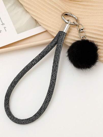 1pc Women's New Fabric Rope Pendant Keychain Charm, Cute Pom Pom Accessory, Creative Versatile Phone Lanyard, Car Key Chain