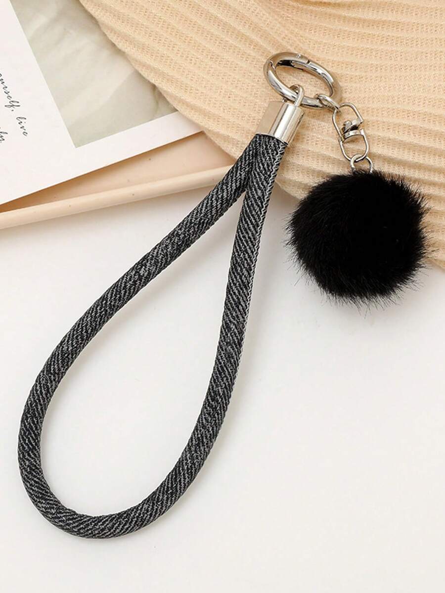 1pc Women's New Fabric Rope Pendant Keychain Charm, Cute Pom Pom Accessory, Creative Versatile Phone Lanyard, Car Key Chain