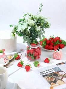 1/5/10pcs Artificial Red Strawberries, Realistic Plastic Fake Fruit, Suitable For Home Kitchen Party Decoration, Photography Props, Red Plastic Fruit Decor, All-Season Summer Decoration, Suitable For All Room Types, Holiday Fake Strawberry Gift, Birthday Graduation Gift, Artificial Plant - Red - View 3