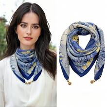 Pañuelo cuadrado de terciopelo de moda para mujer, con cierre magnético elegante con detalle de bola dorada, diseño perezoso de pañuelo de seda pequeño, accesorio único - Blanco - Ver 2