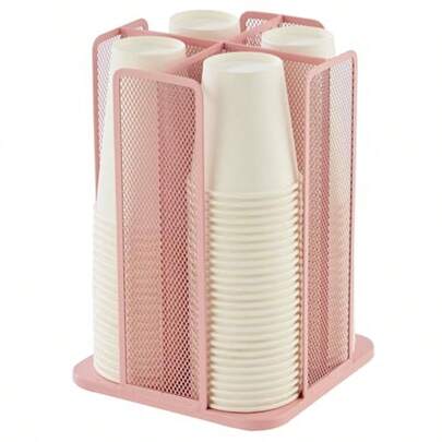 Annova - Organizador de almacenamiento de vasos de papel y tapa giratorio de 360° con 4 compartimentos Light Pink