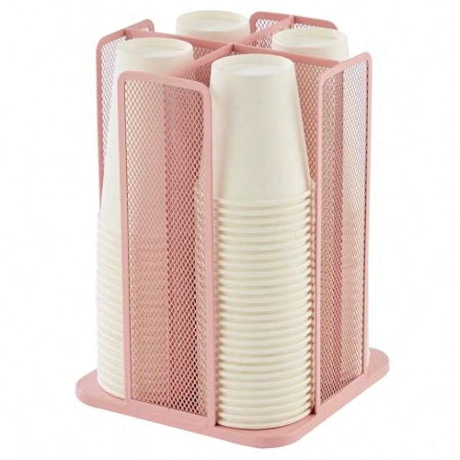 Annova - Organizador de almacenamiento de vasos de papel y tapa giratorio de 360° con 4 compartimentos Light Pink - Rosa claro - Ver 1