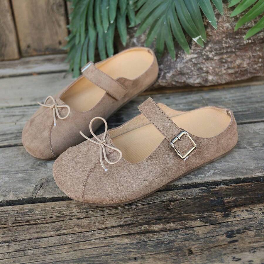 Vintage Style Bow Decor Slip-On Round Toe Slip-On Flat Shoes For Women - Khaki - View 1