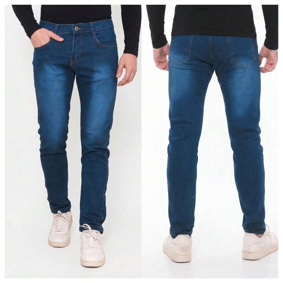 Men's Jeans With Lycra – Basic, Comfortable, And With A Perfect Fit | Premium Stretch Fabric | Ideal For Everyday Wear - 藍色的 - 查看 1