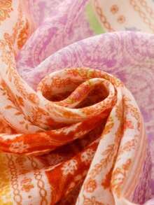 قطعة واحدة وشاح مطبوع جديد وأنيق عالي الجودة مزين بشرابات، مناسب للتنقل والسفر والملابس اليومية العادية، ألوان الشرابات عشوائية - البرتقالي - مشاهدة 3