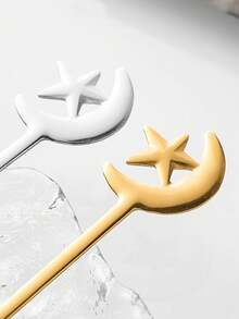 12pcs Stainless Steel Coffee Spoons, Moon & Star Pattern, Dessert Spoons, Mixing Spoons, Perfect For Afternoon Tea And Ramadan Gifts