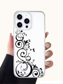 1pc White Floral Vine Pattern Clear TPU Phone Case Raised Edges For Screen Protection Ultra Transparent Minimalist Classic Design Holiday Gift For Girlfriend Or Self Use Compatible With Apple Phone 17 16 15 14 13 12 11 XSMAX XS X Series - Trong sáng - Xem 1