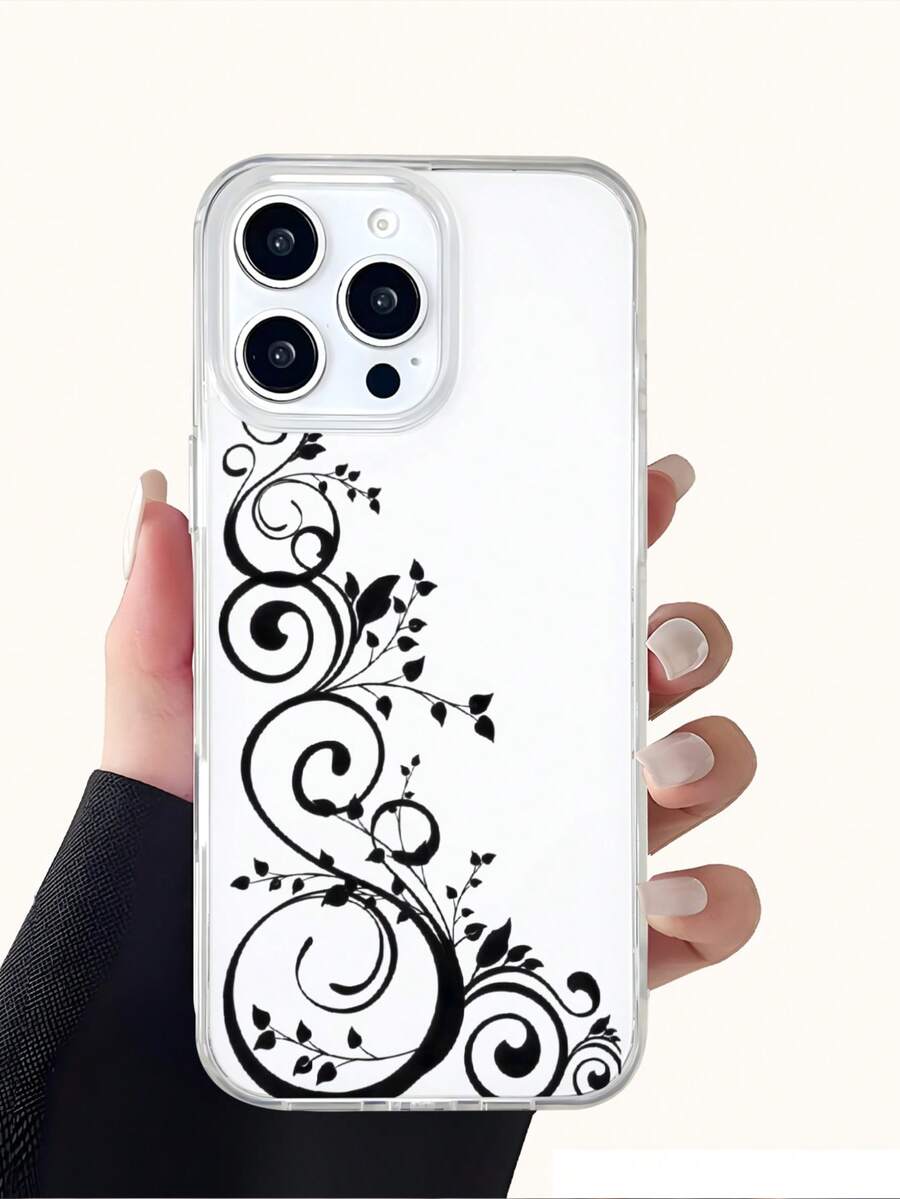 1pc White Floral Vine Pattern Clear TPU Phone Case Raised Edges For Screen Protection Ultra Transparent Minimalist Classic Design Holiday Gift For Girlfriend Or Self Use Compatible With Apple Phone 17 16 15 14 13 12 11 XSMAX XS X Series - Trong sáng - Xem 1
