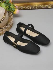 Zapatos planos con puntera cuadrada y lentejuelas de talla grande UE35-43, de uso diario con diseño deslizante, adecuados para vestidos, disponibles en múltiples colores y patrones, para primavera/otoño - Tela negra con líneas finas. - Ver 7