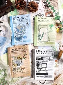 40 Sheets/Pack Washi Paper Sticker Book Retro Map Plant Butterfly No-Cut Sticker Book Encyclopedia Light And Shadow Series Creative Hand Account Collage Material DIY Greeting Card Envelope Decoration Sticker Book - Multicolor - View 3